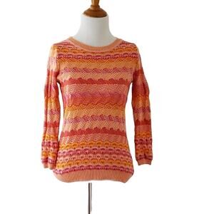 Anthropologie Sparrow Sweater Crewneck Pink Orange Striped Textured Women Small